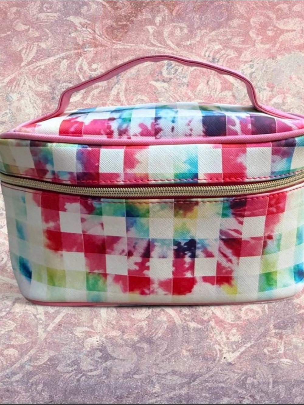 Multicolor Checkered Travel Cosmetic Bag